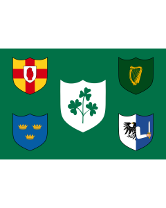 Flag: IRFU flag first made public in 1925, comprised of the traditional four provinces of Ireland shields and other older elements